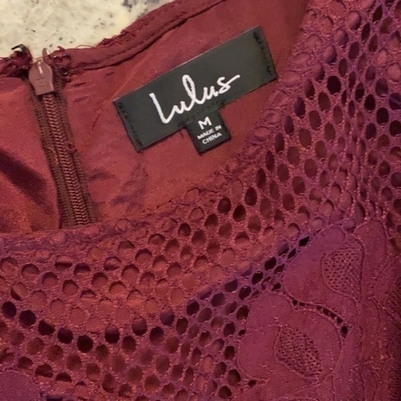 Lulu’s Can't Forget You Burgundy Lace Bell Sleeve Shift Dress - Picture 12 of 14